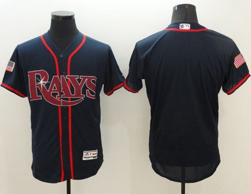 Rays Blank Dark Blue Fashion Stars & Stripes Flexbase Authentic Stitched MLB Jersey